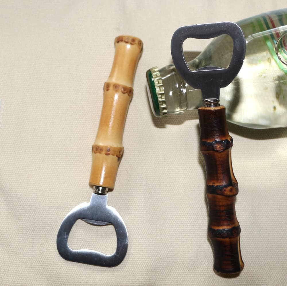Bamboo Handle Stainless Steel Bottle Opener | Vintage Natural Wooden Beer & Drink Opener for Home, Bar, and Gifts