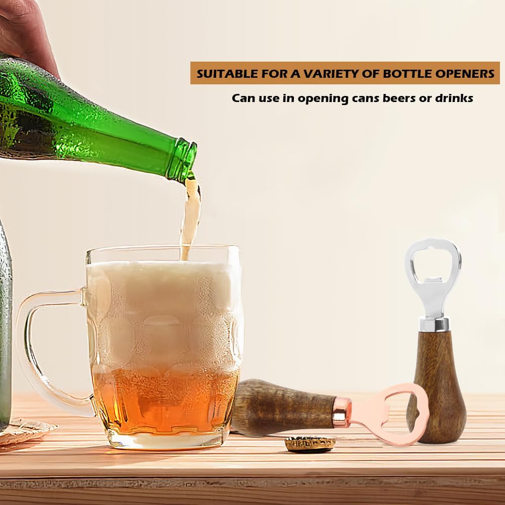 2 Pack Wooden Handle Bottle Opener | Vintage Stainless Steel Beer Drink Opener (Rose Gold + Silver)